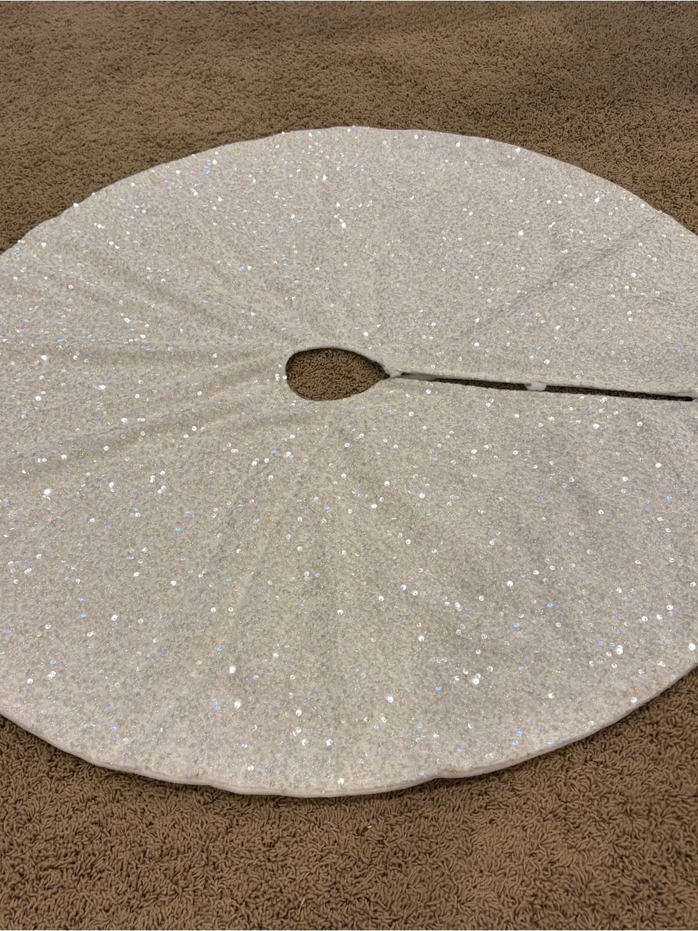 Brilliant White Sequined Christmas Tree Skirt 41” Elegant